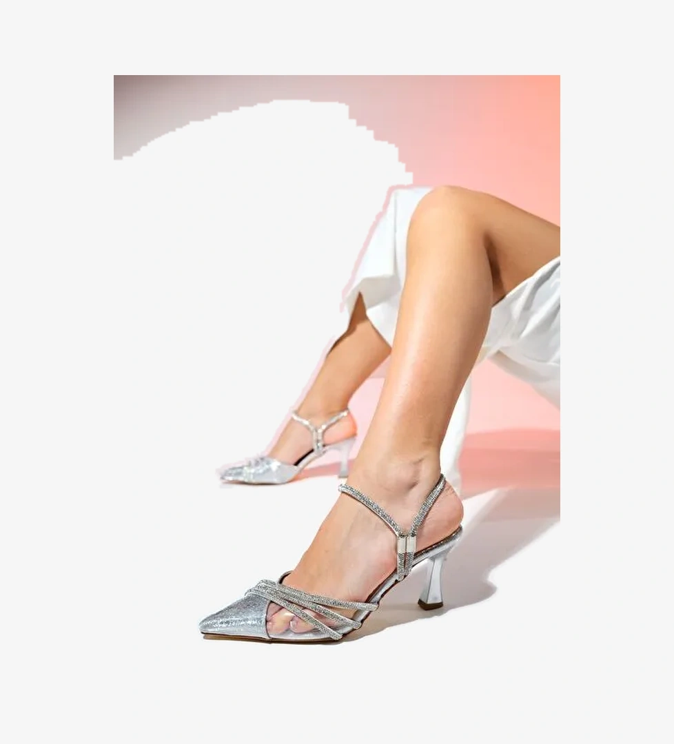 LAVIE Gümüş Desenli Şerit Taşlı Kadın Abiye Ayakkabı - Görsel 1