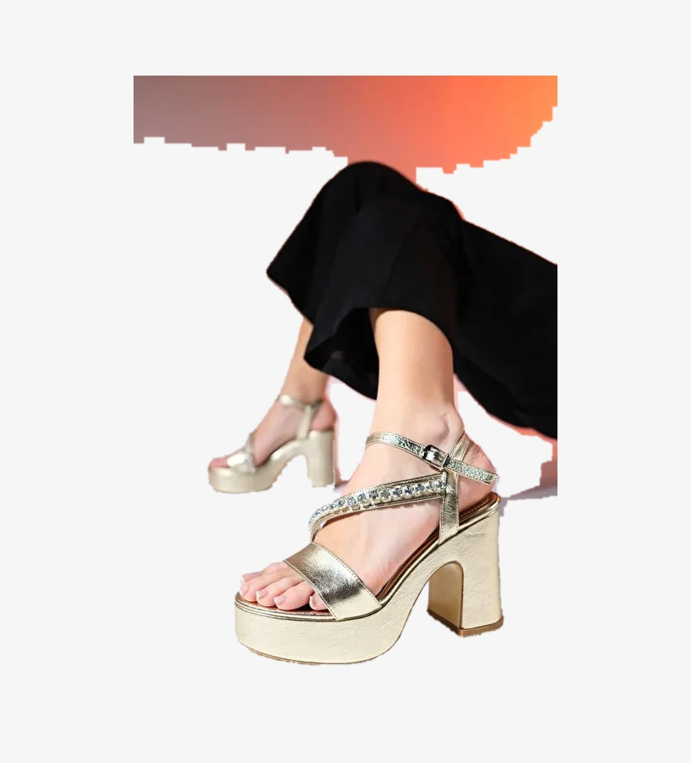 Luvi Shoes Altın Kadın Platform Topuklu Abiye Ayakkabı 1-225K103 - Görsel 1