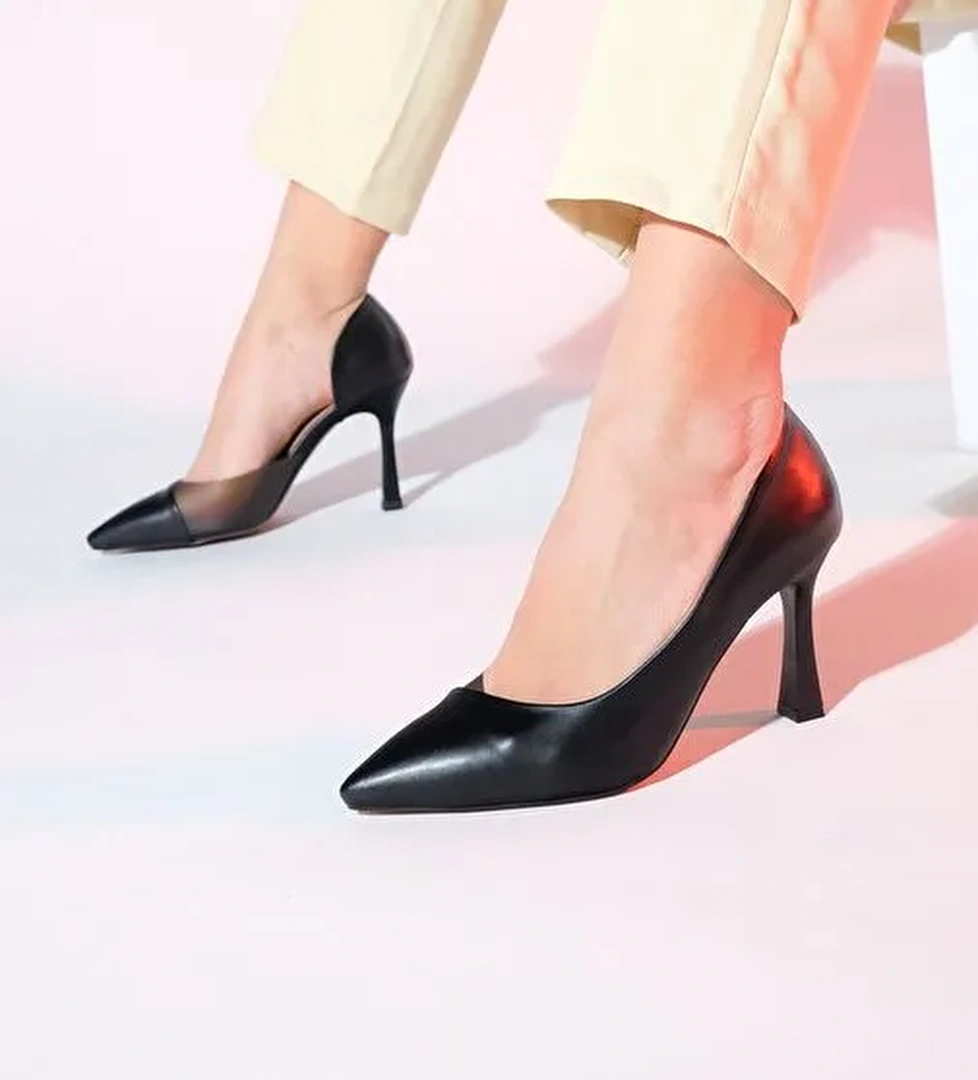 653 Siyah Cilt Topuklu Kadın Ayakkabı - Görsel 1