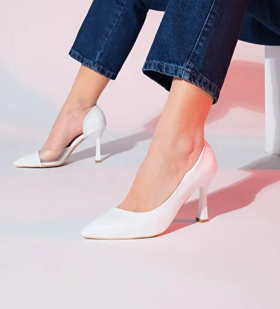653 Beyaz Cilt Topuklu Kadın Ayakkabı - Görsel 1