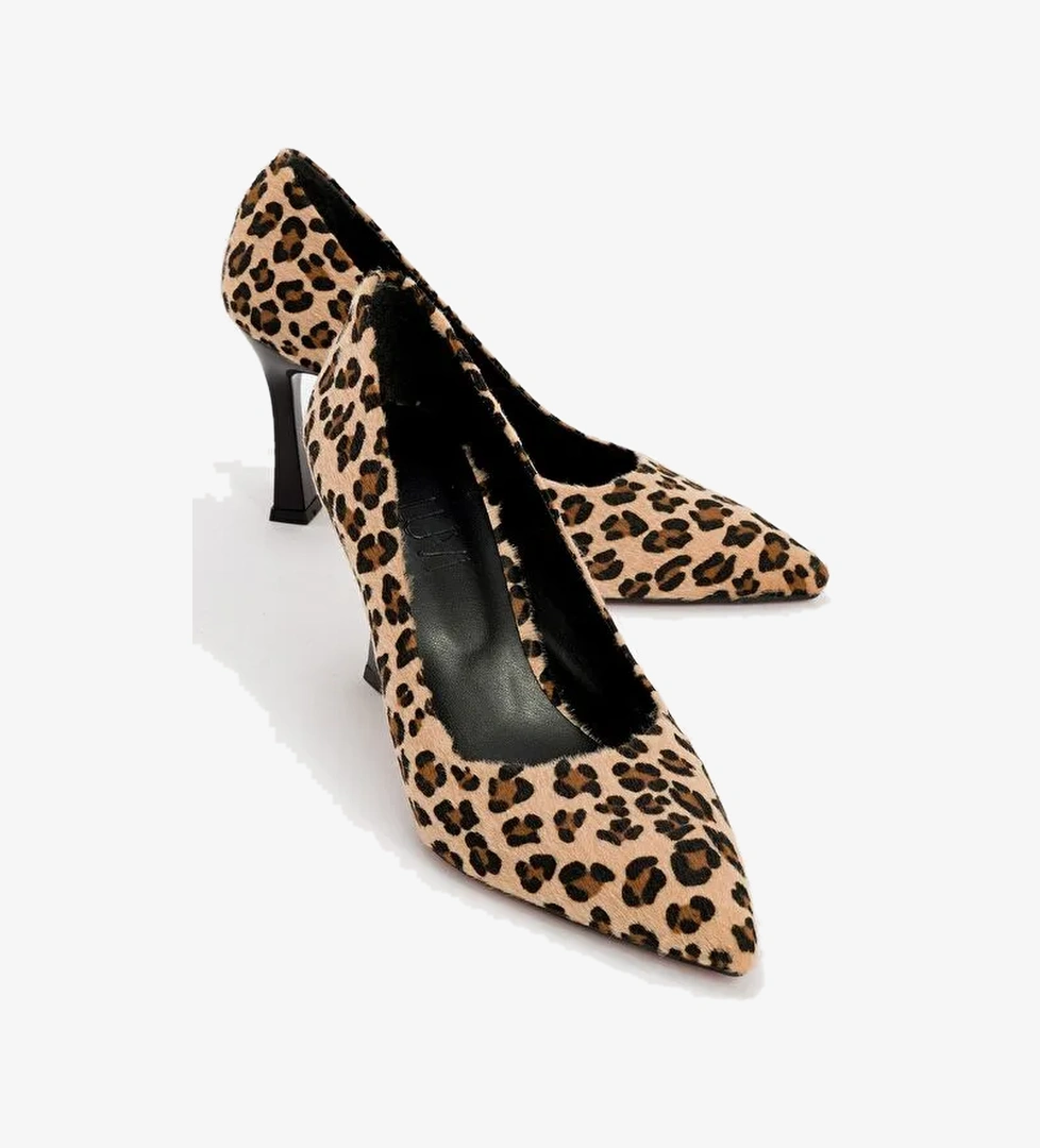 FOREST Siyah Sarı Desenli Kadın Topuklu Ayakkabı - Görsel 1