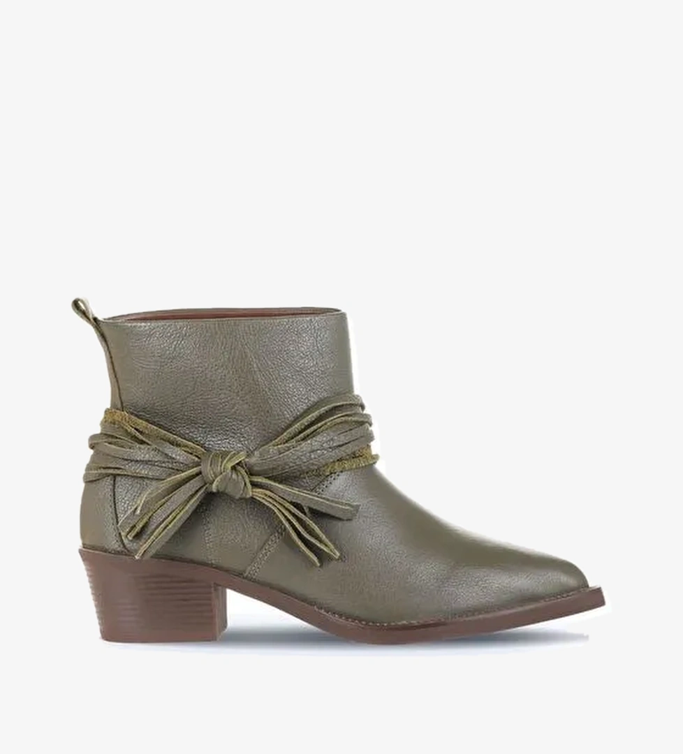 Bueno Shoes Haki Deri Kadın Topuklu Bot 01wd4007 - Görsel 1