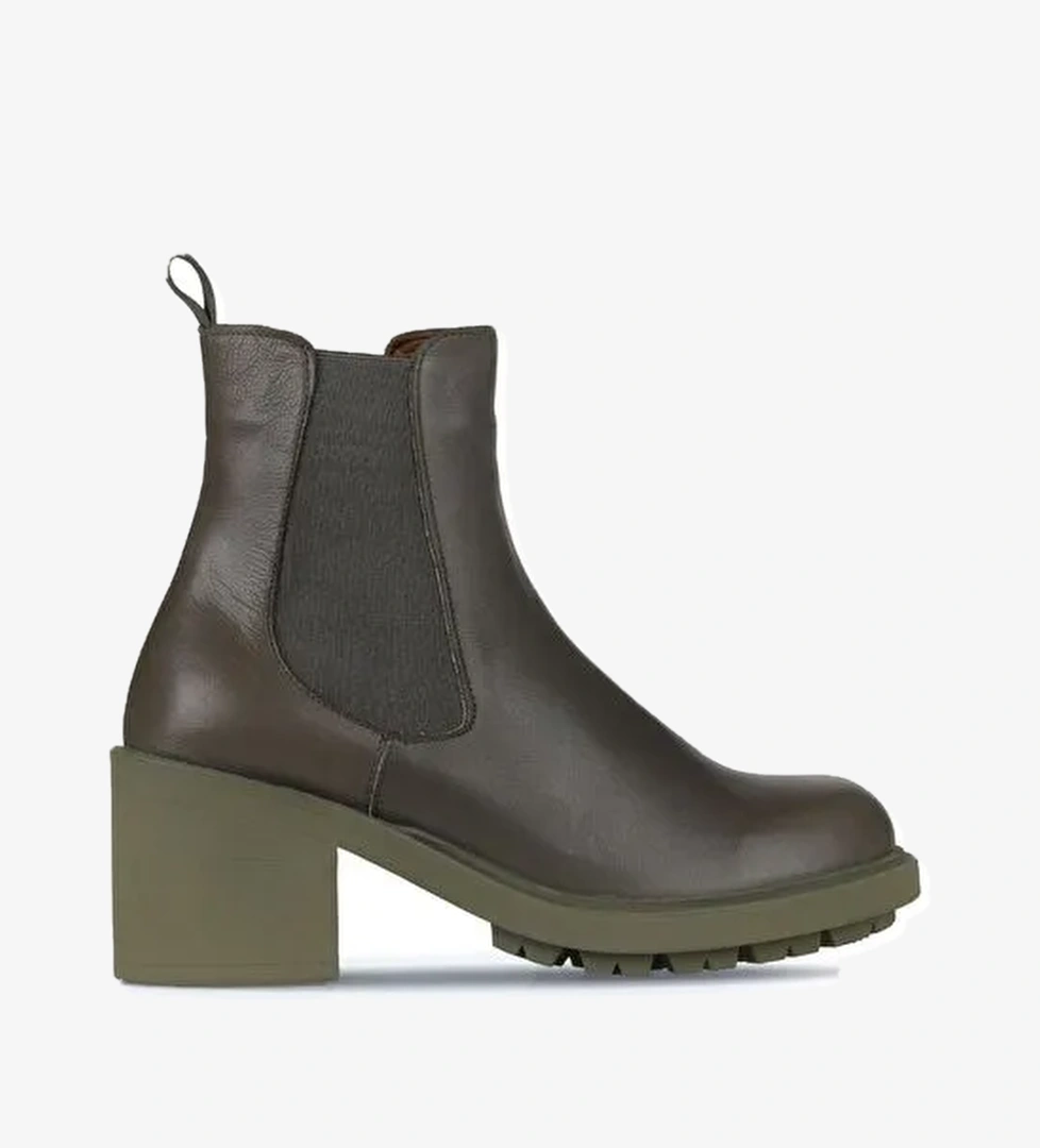 Bueno Shoes Haki Deri Kadın Topuklu Bot 01wz7902 - Görsel 1