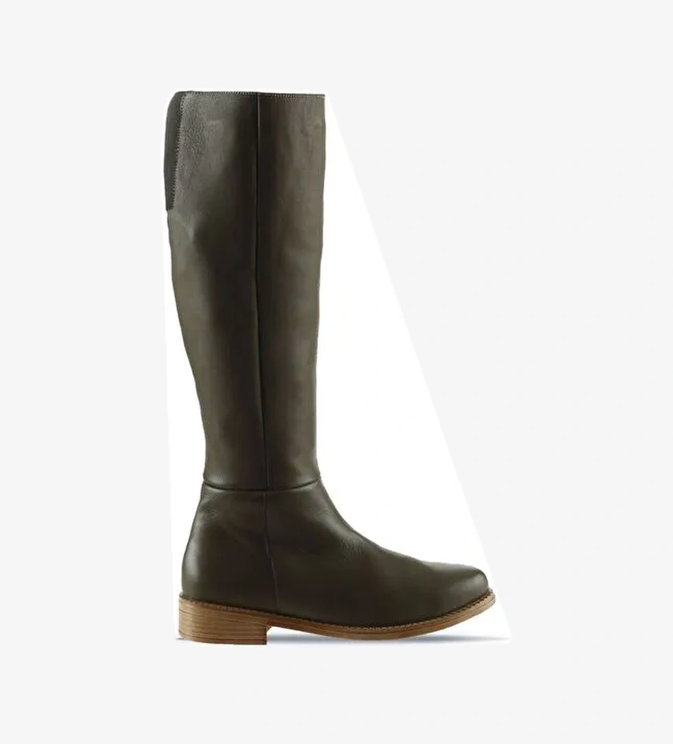 Bueno Shoes Haki Deri Kadın Düz Çizme 01wt5305 - Görsel 1