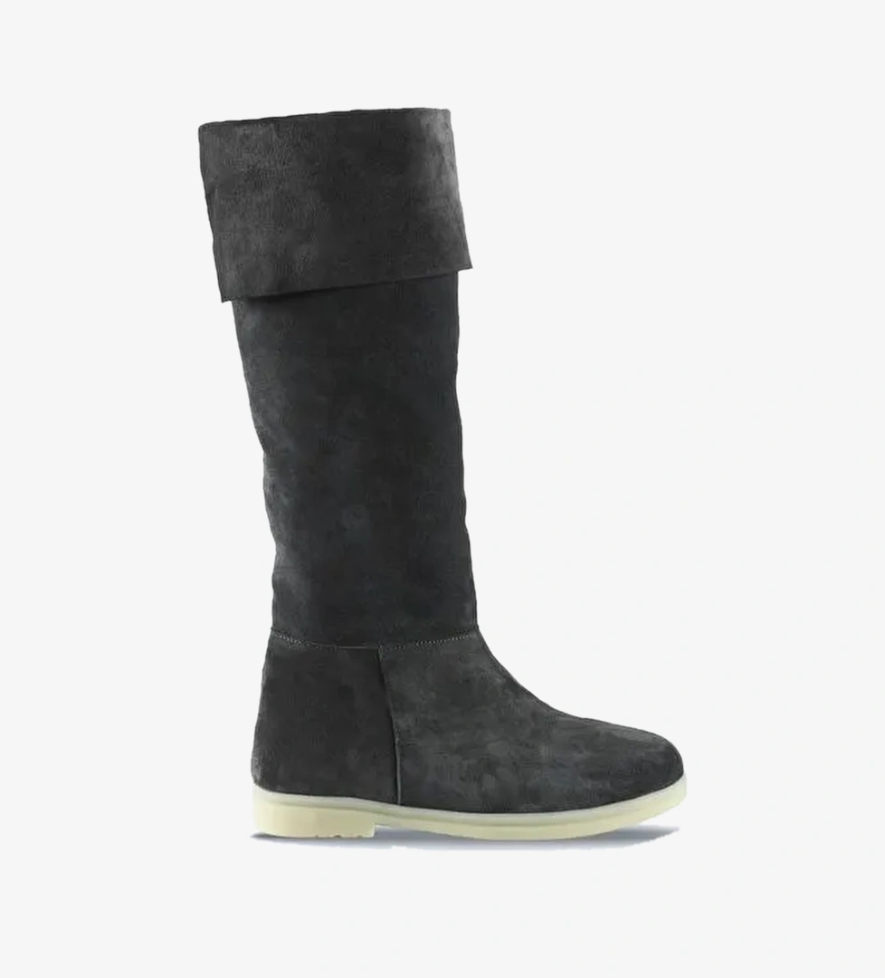 Bueno Shoes Gri Koyu Süet Kadın Düz Çizme 01wt3307