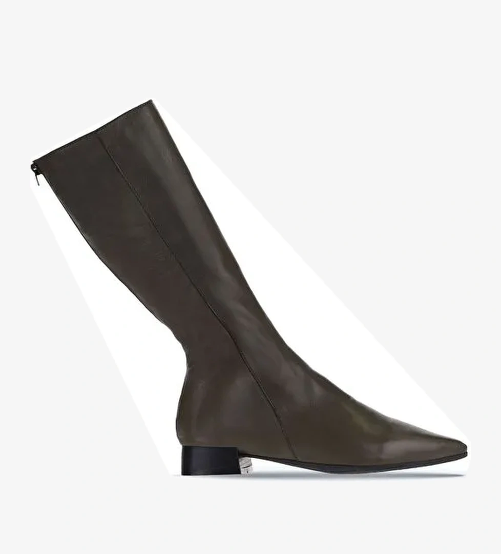 Bueno Shoes Haki Deri Kadın Düz Çizme 01wr3010 - Görsel 1