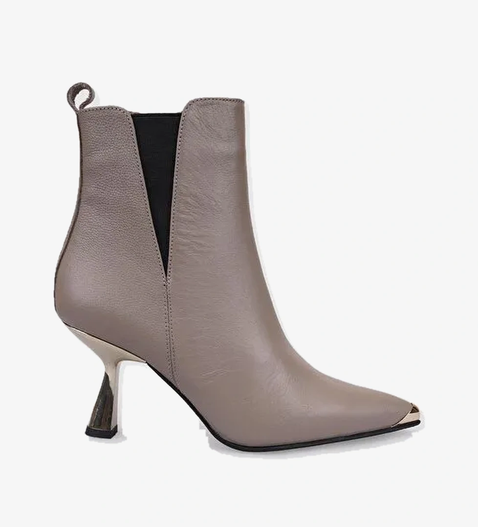%100 Hakiki Deri Vizon Fermuarlı Kadın Topuklu Bot - Görsel 1