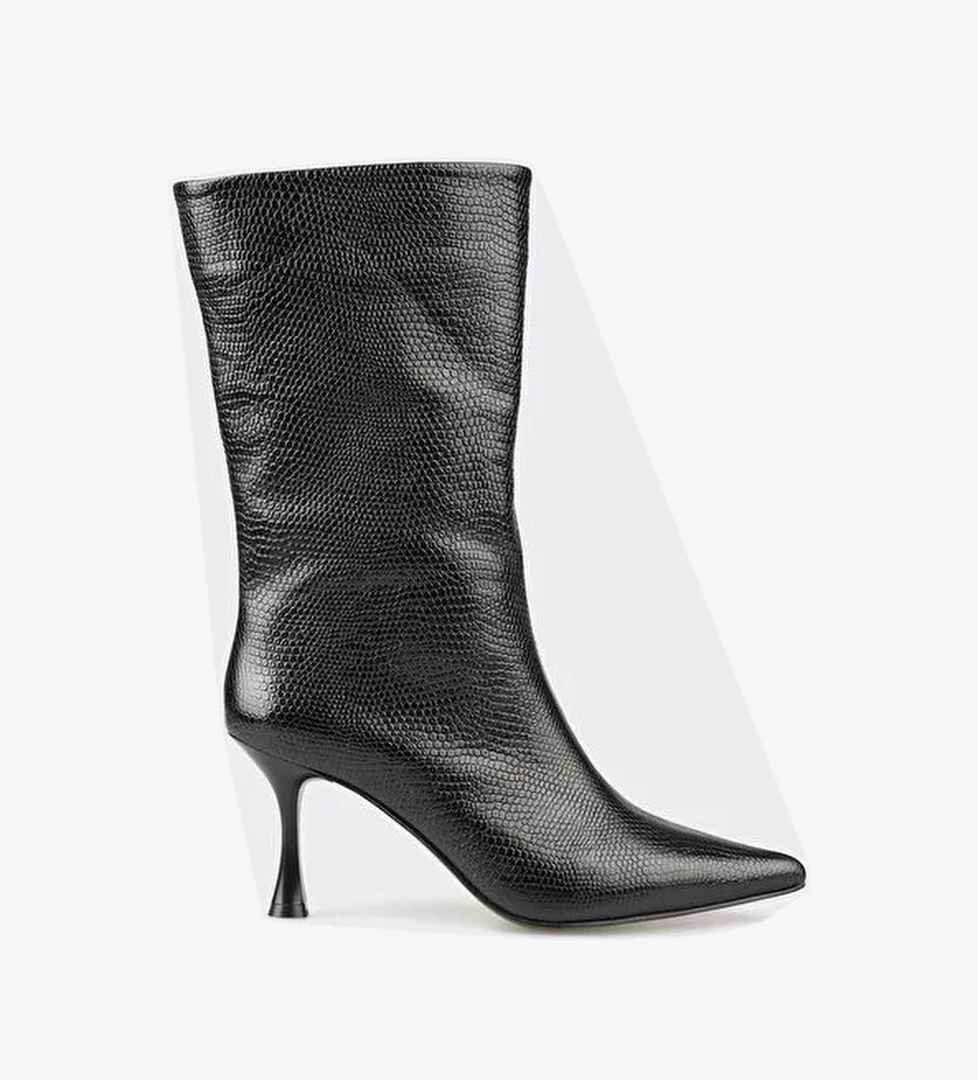 Siyah Deri Kadın Klasik Bot - Görsel 1