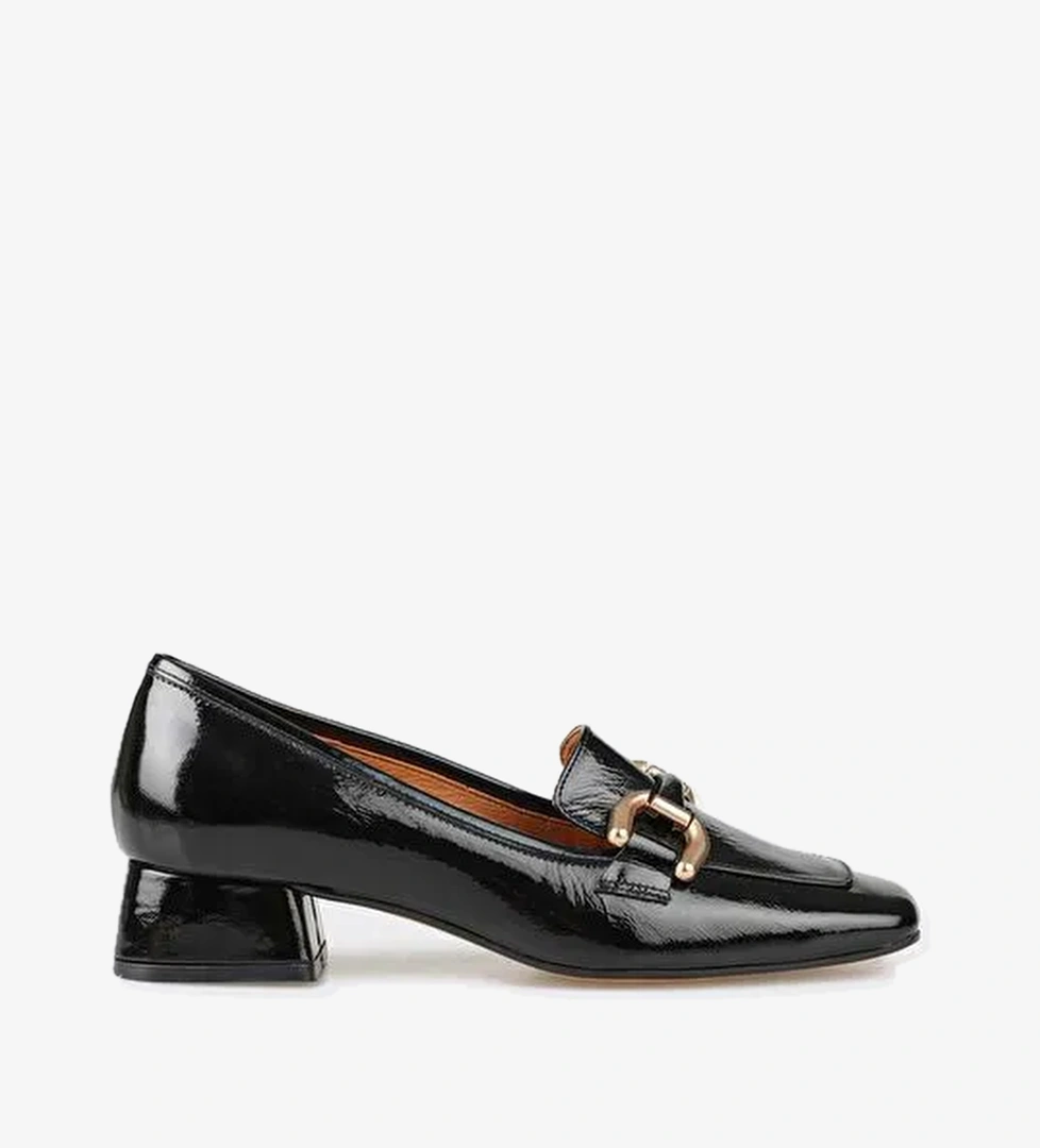 Siyah Deri Kadın Topuklu Ayakkabı - Görsel 1