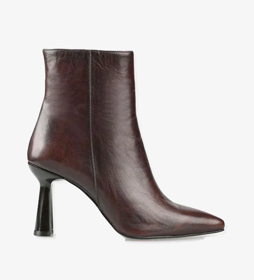 Kahve Deri Kadın Topuklu Bot - Görsel 1