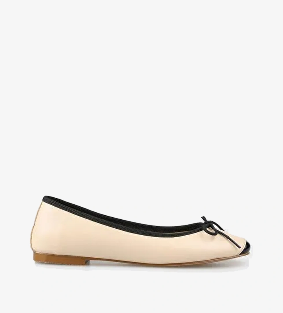 Ekru Deri Kadın Günlük Ayakkabı - Görsel 1