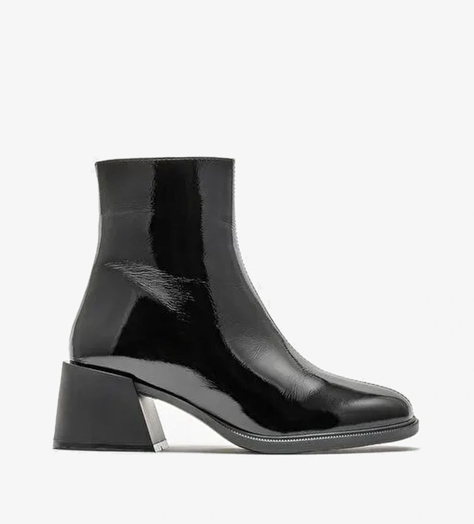 Siyah Deri Kadın Topuklu Bot - Görsel 1