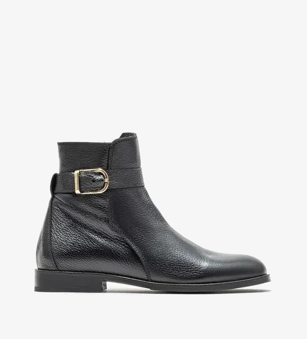 Siyah Deri Kadın Düz Bot - Görsel 1