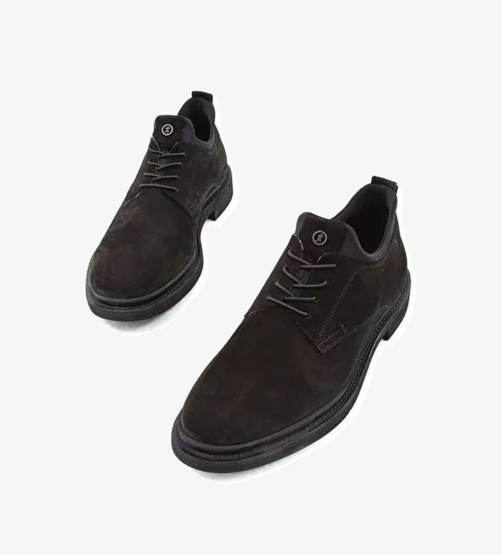 Tamer Tanca Erkek Hakiki Deri Siyah Nubuk Casual Ayakkabı - Görsel 1