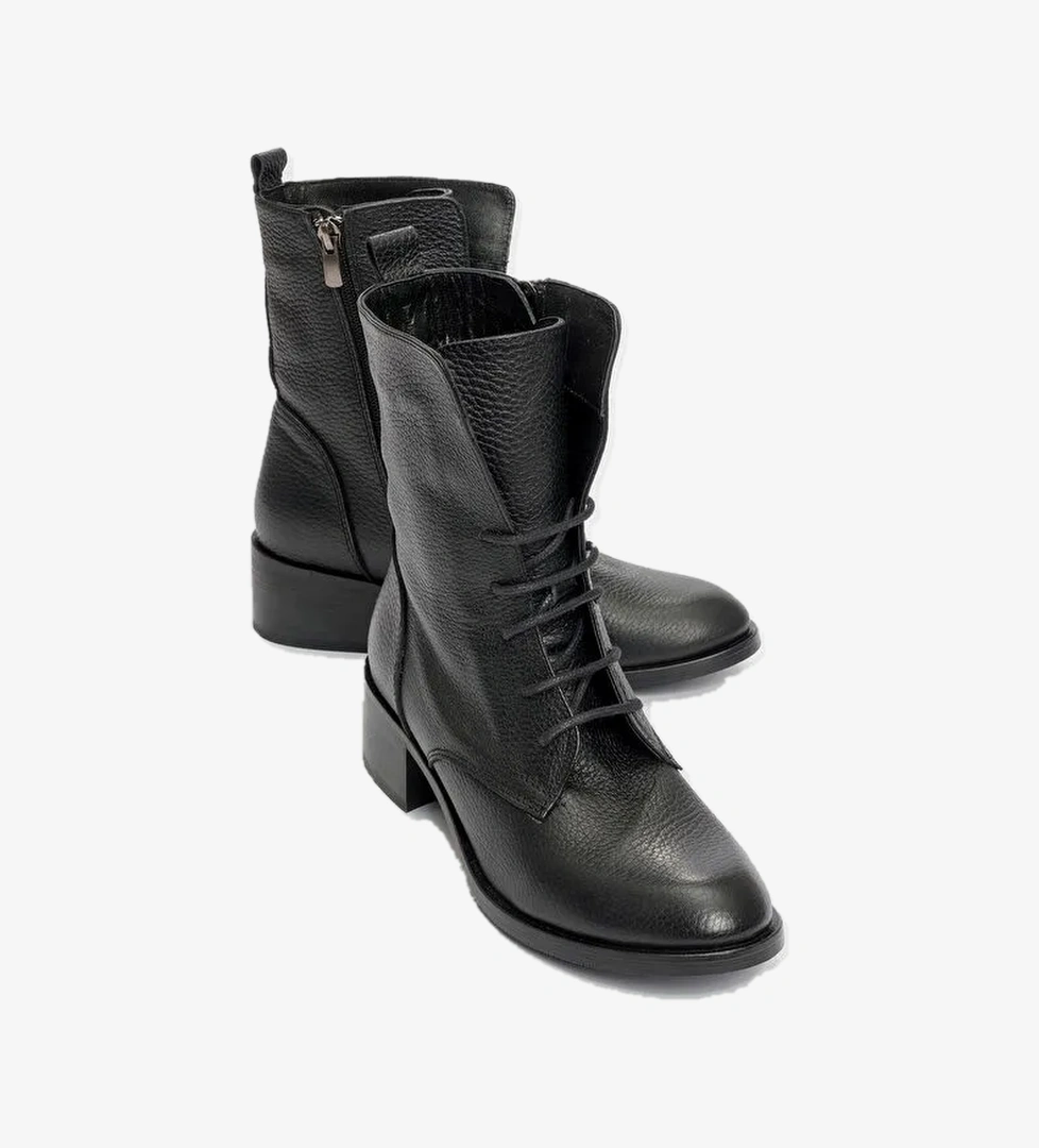 1190 SİYAH DERİ KADIN BOT - Görsel 1