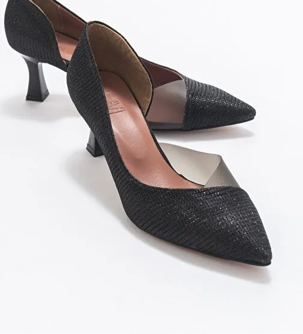 353 Siyah Simli Topuklu Kadın Ayakkabı - Görsel 1