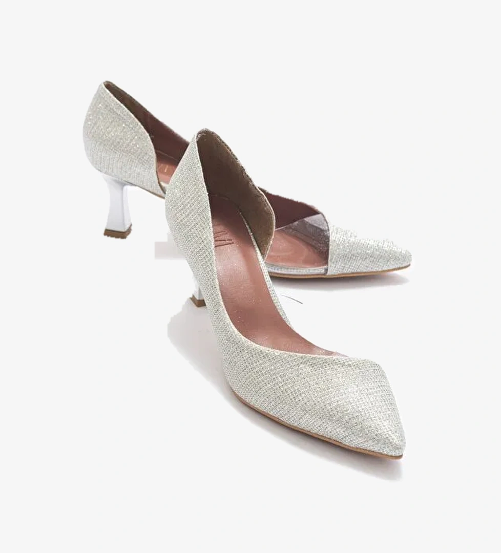 353 Lame Simli Topuklu Kadın Ayakkabı - Görsel 1