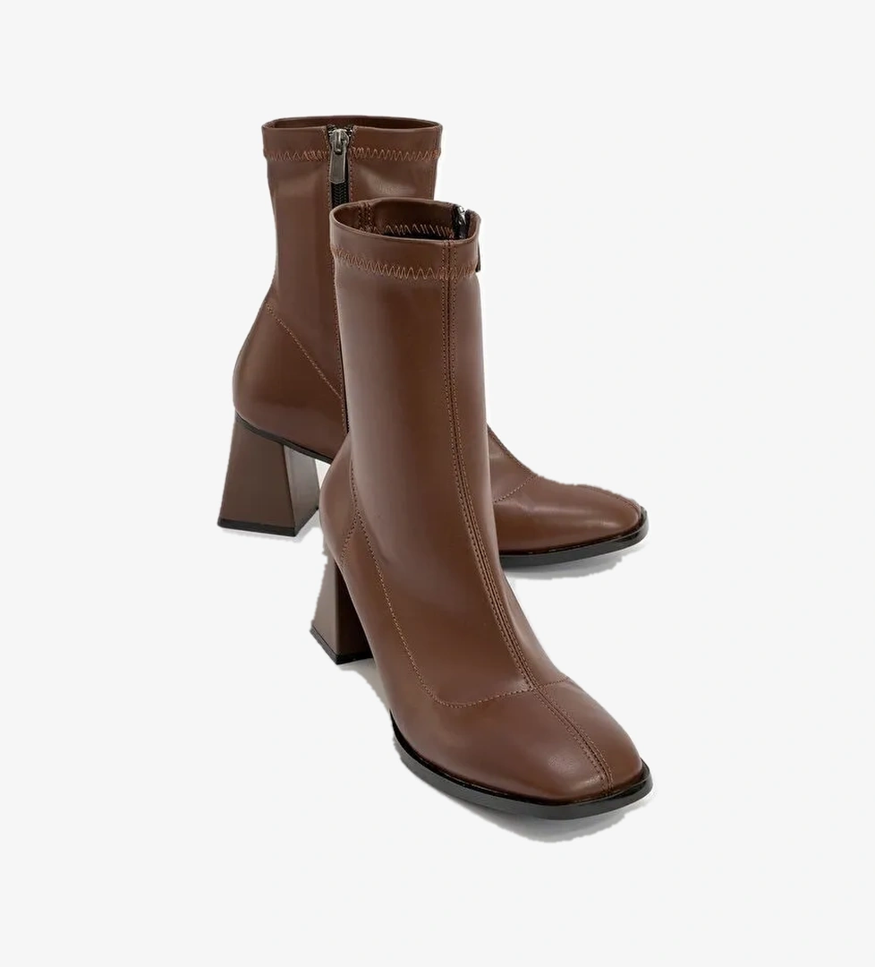 PLESA Kahve Kadın Kalın Topuklu Bot - Görsel 1