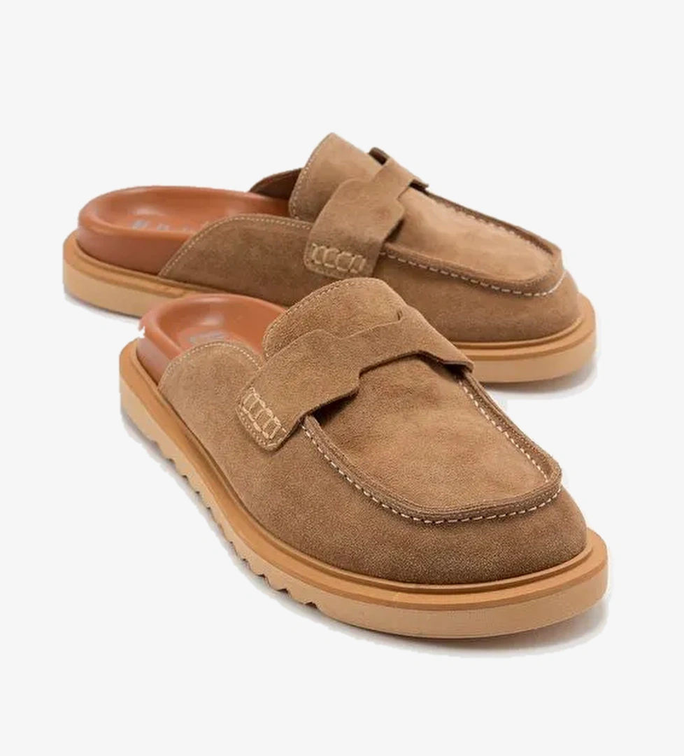 LAVEN Toprak Süet Hakiki Deri Kadın Terlik - Görsel 1