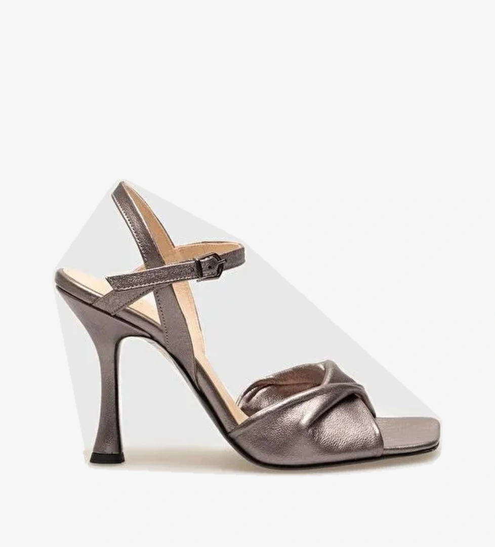 Hakiki Deri Antrasit Tokalı Kadın Topuklu Ayakkabı - Görsel 1