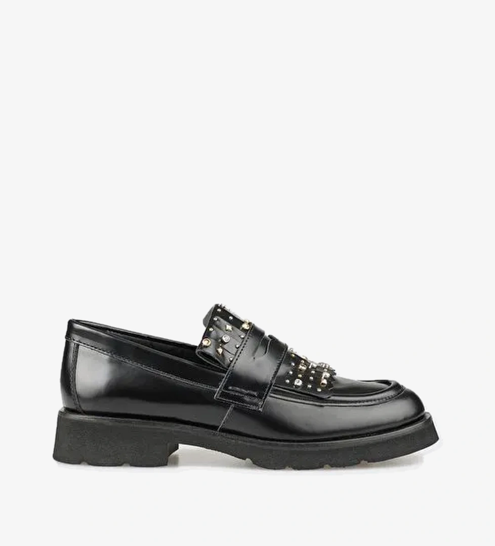 Elle Siyah Kadın Deri Loafer JETASWO - Görsel 1