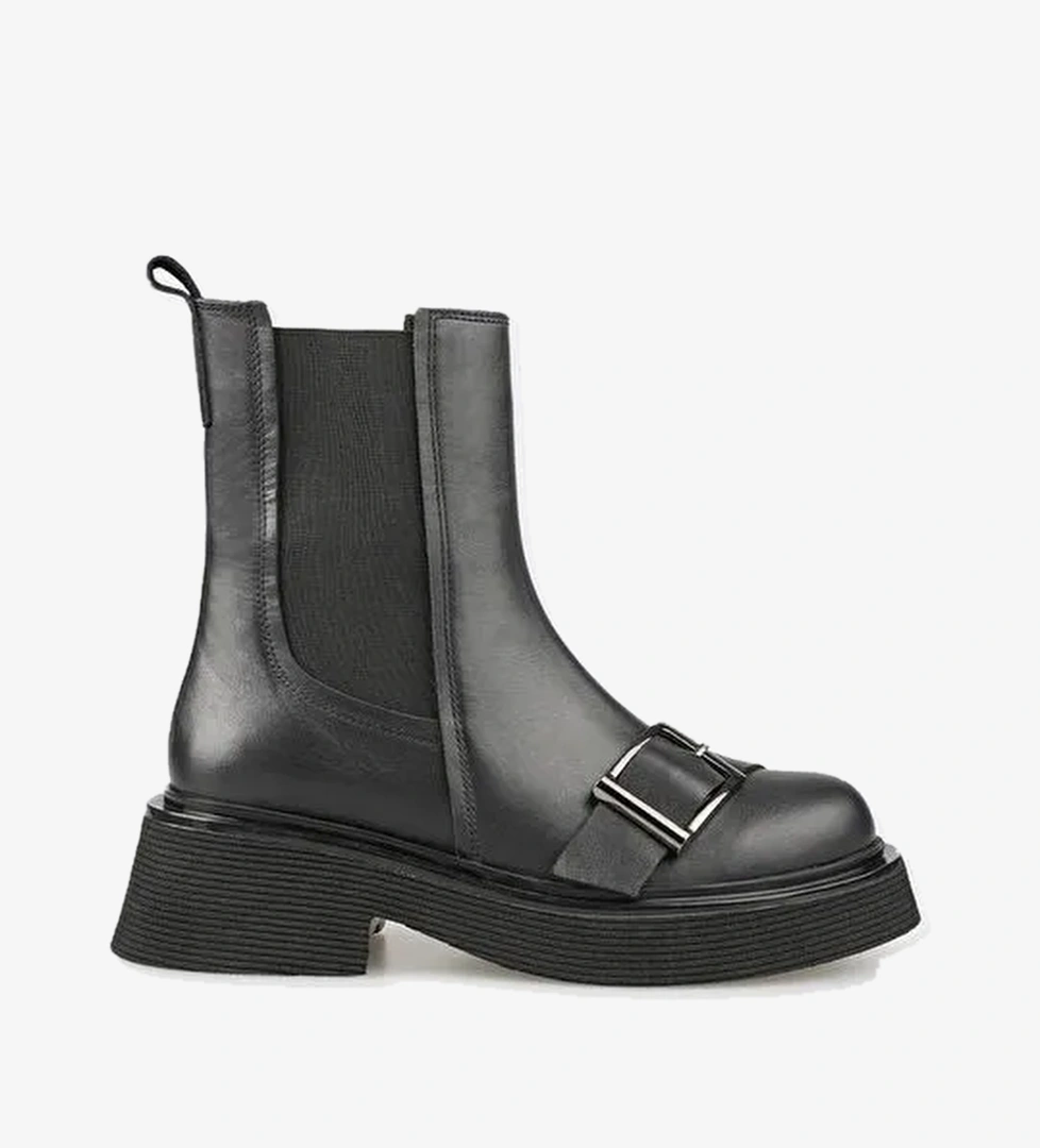 Siyah Deri Kadın Günlük Bot - Görsel 1