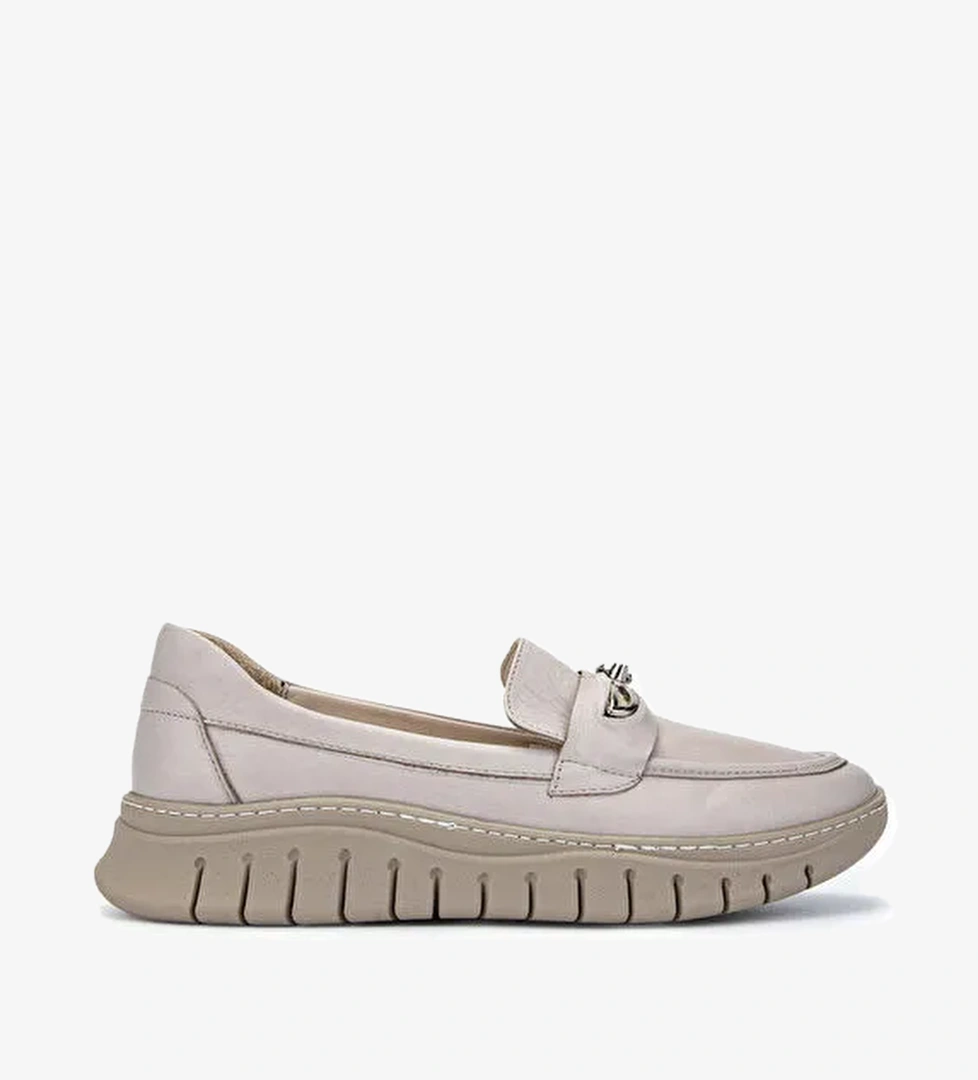 Tamer Tanca Kadın Hakiki Deri Bej Loafer Ayakkabı - Görsel 1