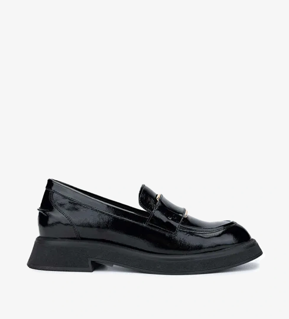 Tamer Tanca Kadın Hakiki Deri Siyah Rugan Loafer Ayakkabı - Görsel 1