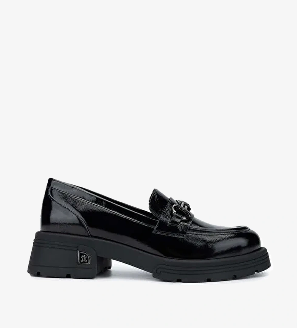 Tamer Tanca Kadın Hakiki Deri Siyah Rugan Loafer Ayakkabı - Görsel 1