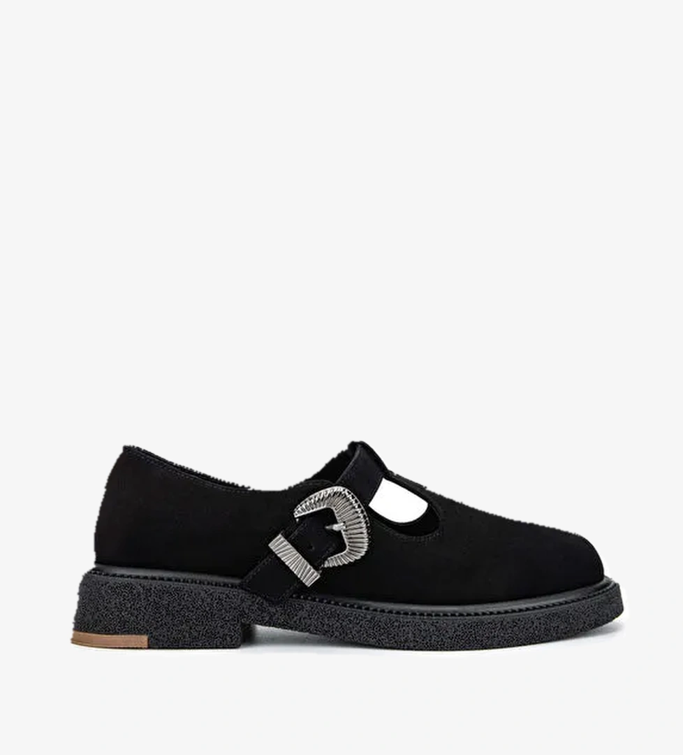 Tamer Tanca Kadın Hakiki Deri Siyah Süet Casual Ayakkabı - Görsel 1