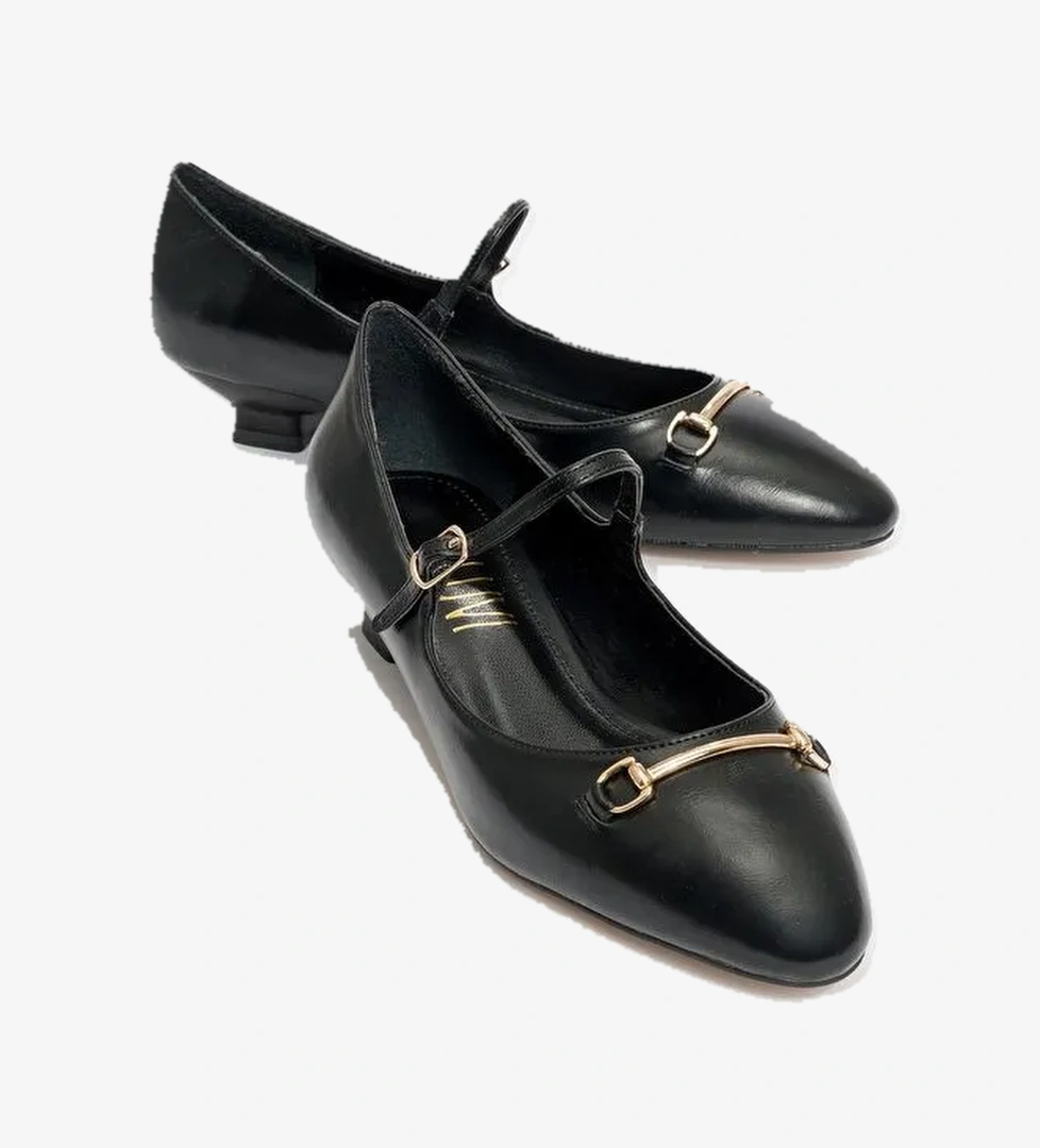 OJEN Siyah Cilt Kadın Kısa Topuklu Ayakkabı - Görsel 1