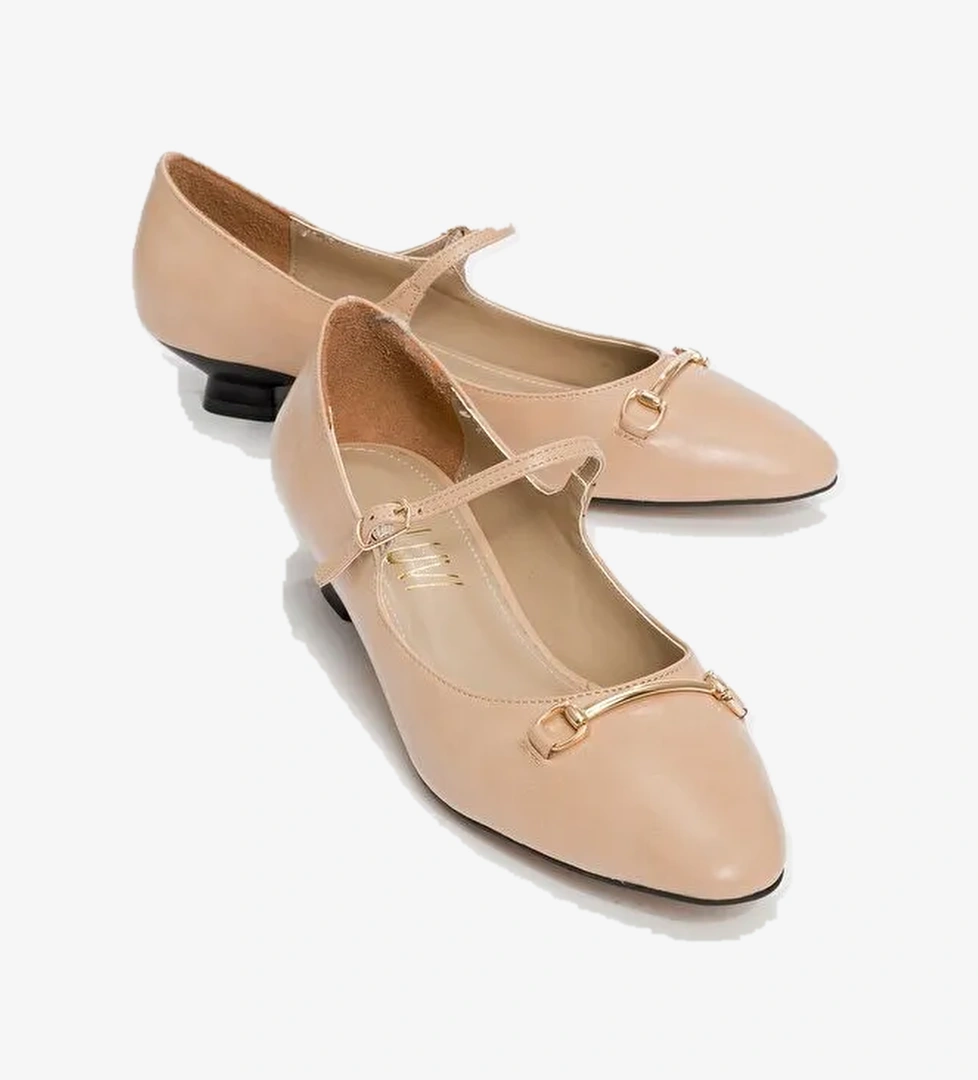 OJEN Bej Cilt Kadın Kısa Topuklu Ayakkabı - Görsel 1