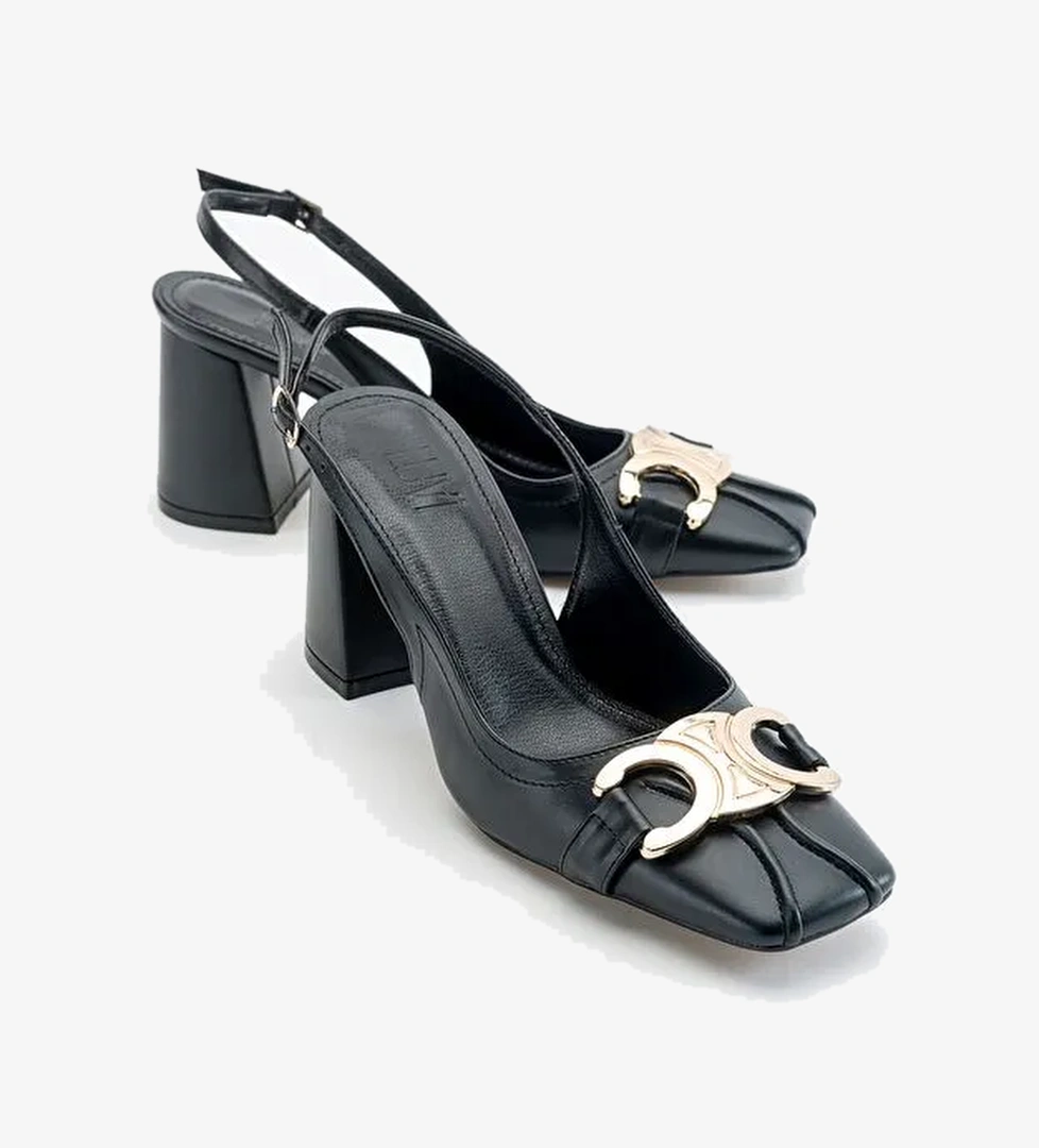 FORLEV Siyah Cilt Kadın Topuklu Ayakkabı - Görsel 1