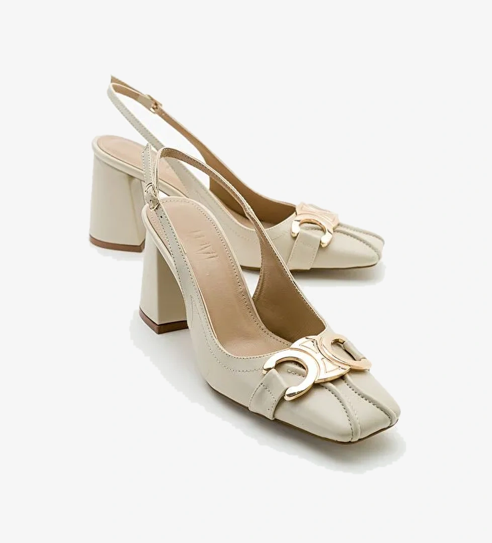 FORLEV Ekru Bej Cilt Kadın Topuklu Ayakkabı - Görsel 1