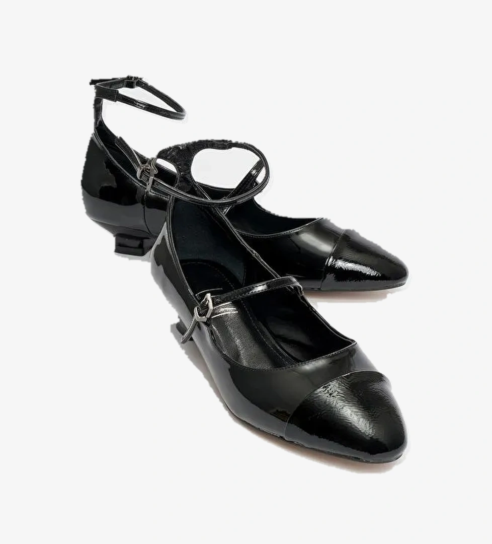 USTER Siyah Rugan Kadın Kısa Topuklu Ayakkabı - Görsel 1