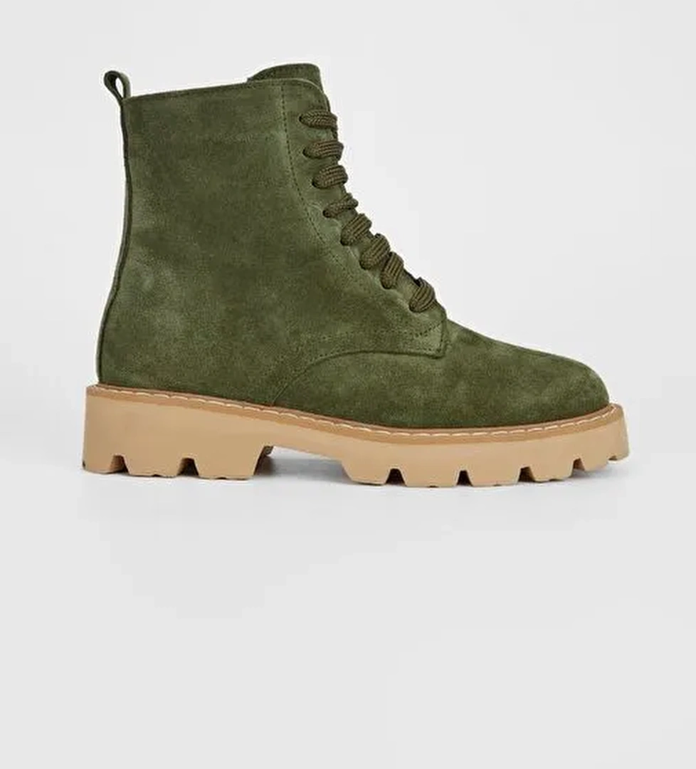 Valmenti Kadın Haki Süet Hakiki Deri Casual Bot - Görsel 1