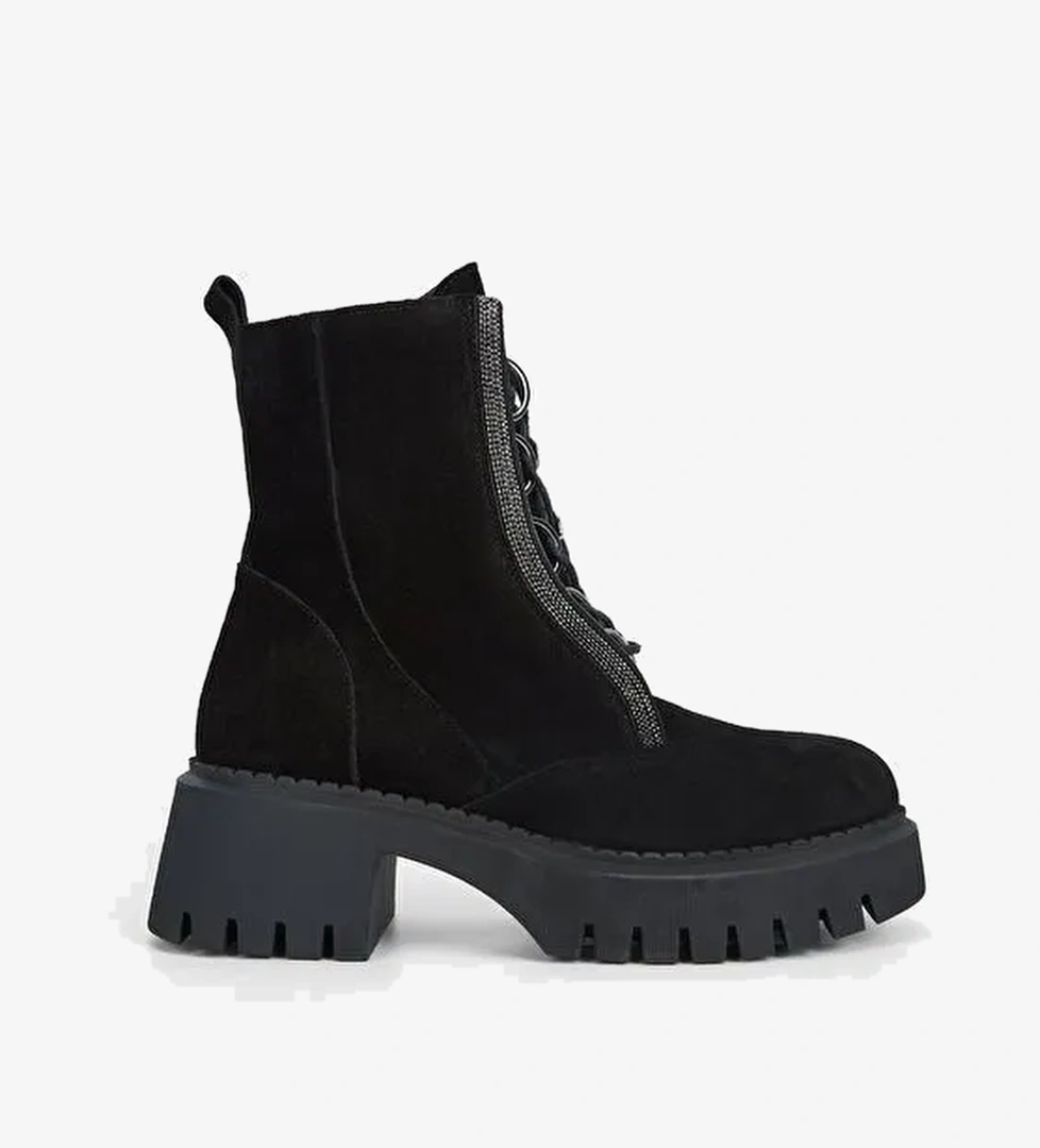 Valmenti Kadın Siyah Süet Hakiki Deri Casual Bot - Görsel 1