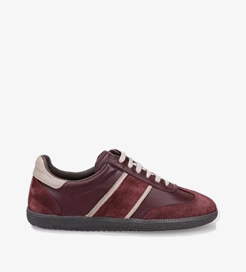 %100 Hakiki Deri Bordo Süet Bağcıklı Kadın Sneaker - Görsel 1