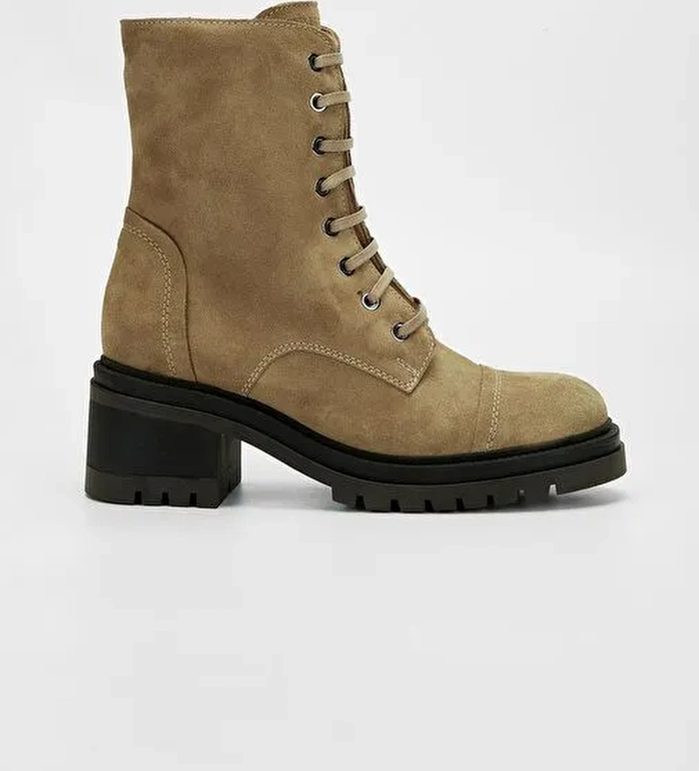 Valmenti Kadın Bej Süet Hakiki Deri Casual Bot - Görsel 1