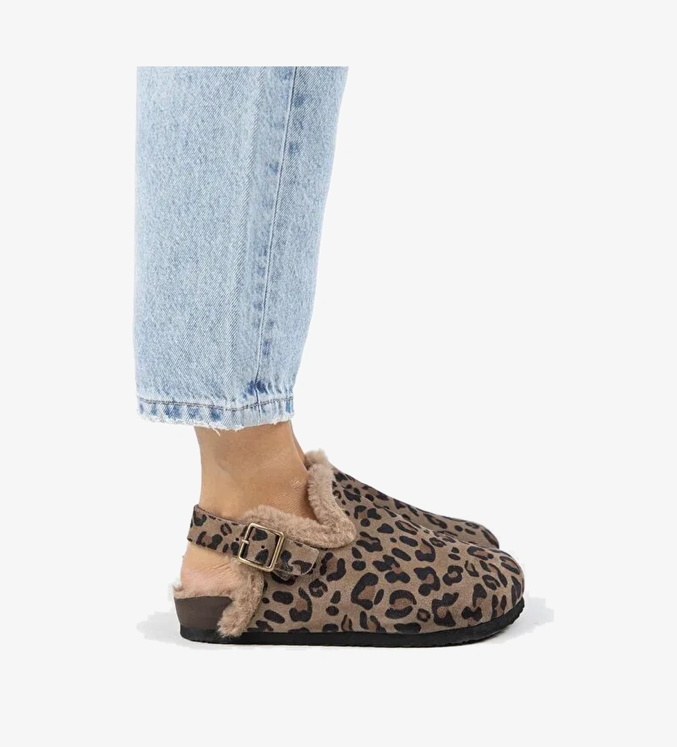 Manijero Kahverengi-Siyah Kadın Deri - Kürklü Sandalet MNJ.157.01 - Görsel 1