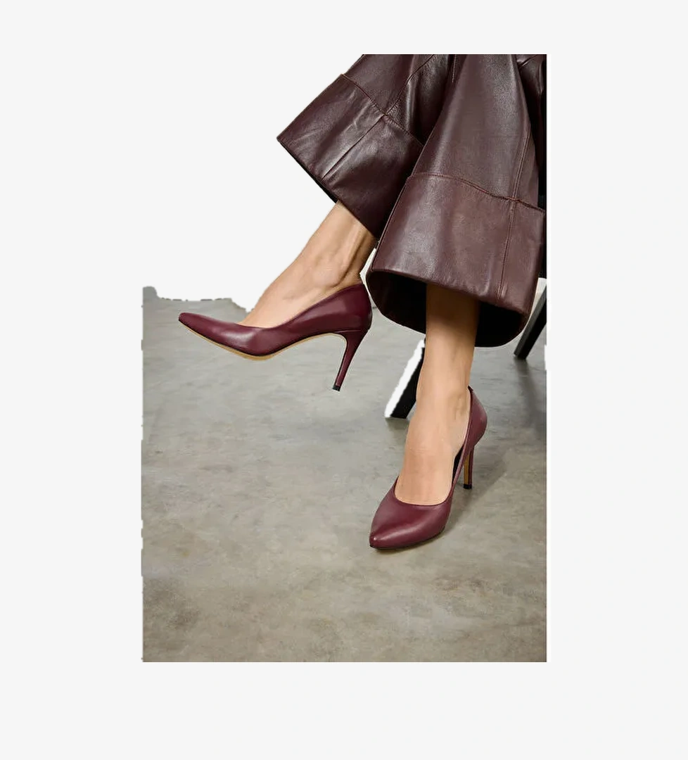 Ziya Bordo Kadın Deri Topuklu Ayakkabı 1231003 4292_400 - Görsel 1