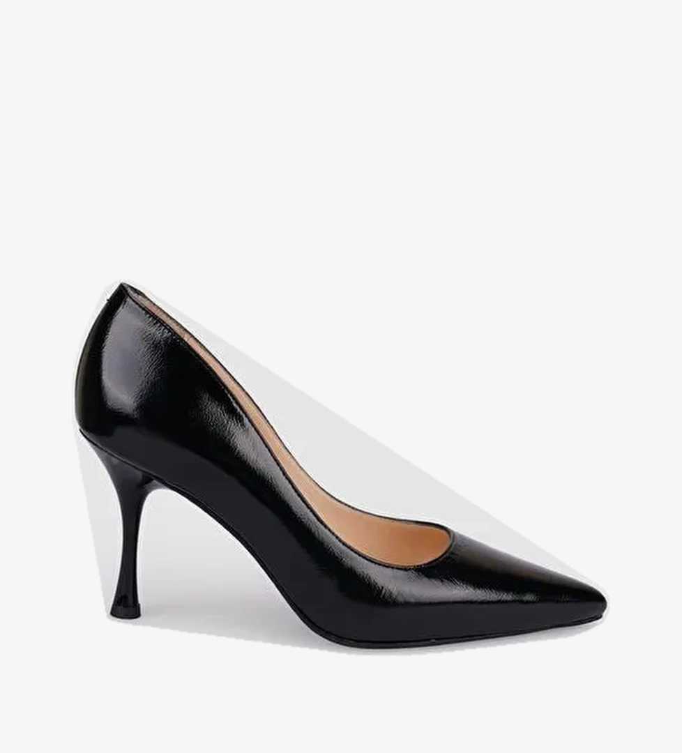 %100 Hakiki Deri Siyah Rugan Kadın Stiletto - Görsel 1
