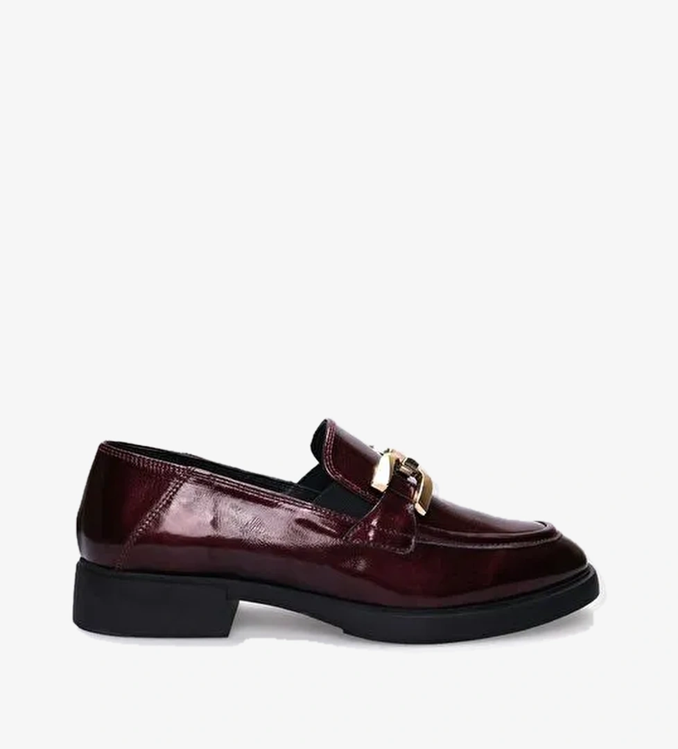 %100 Hakiki Deri Bordo Rugan Tokalı Kadın Günlük Ayakkabı - Görsel 1