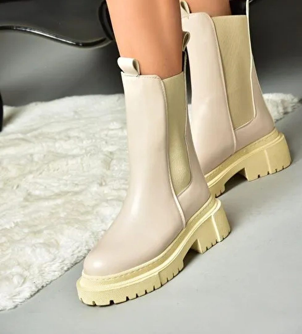 N280349009 Bej/Bej Kalın Tabanlı Günlük Kadın Bot - Görsel 1