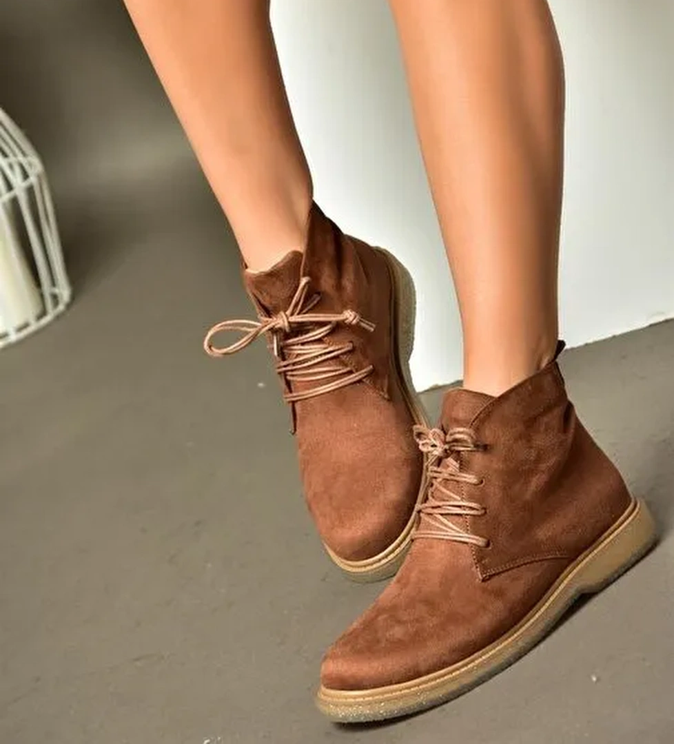 R374923202 Taba Süet Alçak Taban Klasik Kadın Bot - Görsel 1