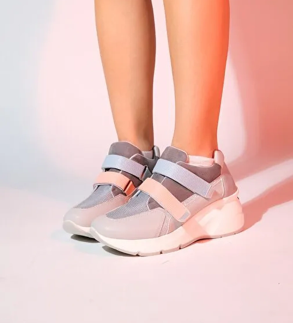 BERGE Buz Multi Kadın Cırtlı Dolgu Taban Spor Sneakers - Görsel 1