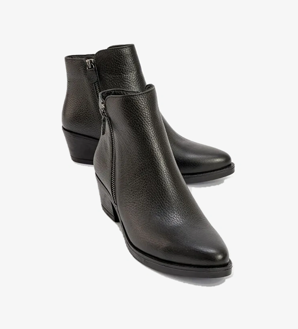 JAYER Siyah Floter Hakiki Deri Fermuarlı Kadın Topuklu Bot - Görsel 1