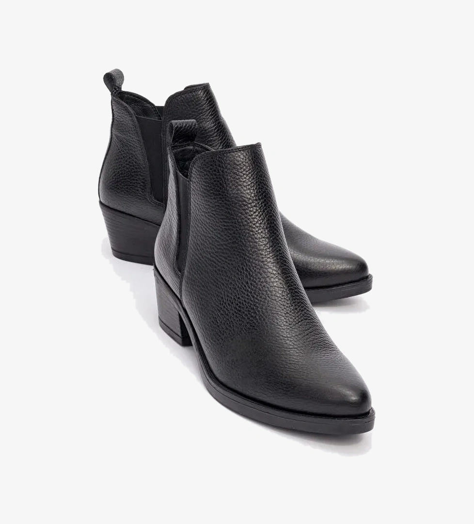 DOVENA Siyah Floter Hakiki Deri Lastikli Kadın Topuklu Bot - Görsel 1