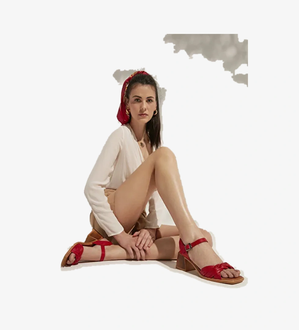 Ziya Kırmızı Kadın Deri Topuklu Sandalet 121992 19001_225 - Görsel 1