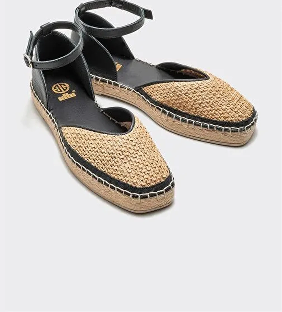 Siyah Deri Kadın Espadril - Görsel 1